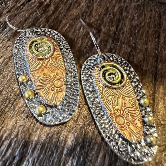 Handcrafted Bohemian Hippie Copper Dangle Earring, Retro Ethnic Style , Gift Box - Picture 6 of 9